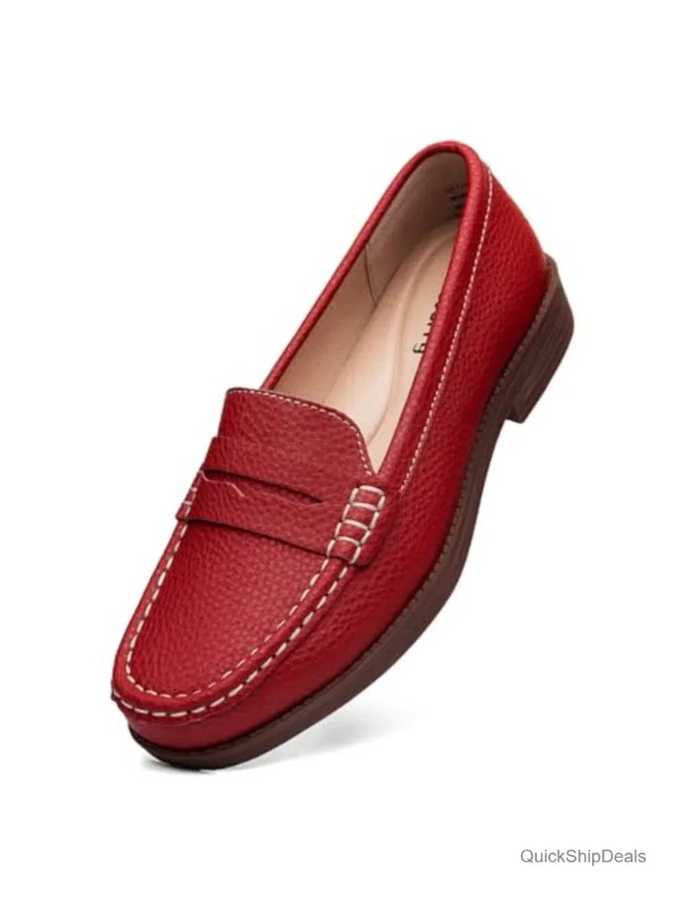 Women's Leather Penny Loafers Slip On Business Casual Comfort Walking Shoes